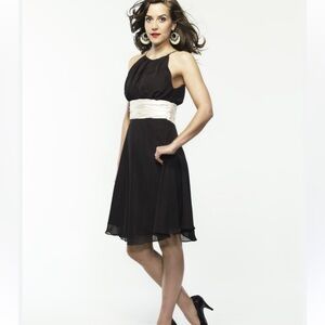 Next Black Beige To Cream Silk Skater Knee Length High Neck Dress 12